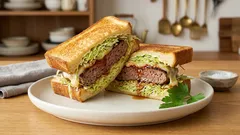 冷凍ミニハンバーグで洋食屋さん風：キャベツ×チーズのホットサンド（レンジ→挟む→焼く）