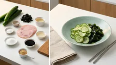 きゅうりとわかめの酢の物にハムをプラス—さっぱりなのに満足の一皿