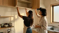 棚の下のデッドスペースが収納になる 200円台の吊り下げバスケット活用術