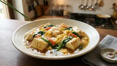 豆腐×カニカマ×卵で満足おかず：とろ〜り中華あんかけの簡単レシピ