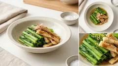 だしが染みる、かき菜と油揚げのおひたし—浸し地を先に冷ますだけ