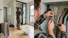 ダイソーのワイヤーネットで解決、脱いだ服の「ちょい置き棚」をクローゼットに作る方法