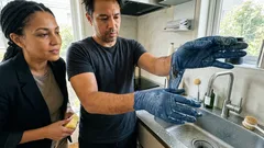 掃除中に手袋を一瞬外したいときの正解、汚れを閉じ込める「裏返し重ね」4ステップ