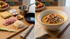 サッポロ一番みそラーメンが一気に満足ごはんに：ごま油香る豚肉もやし炒めのせ